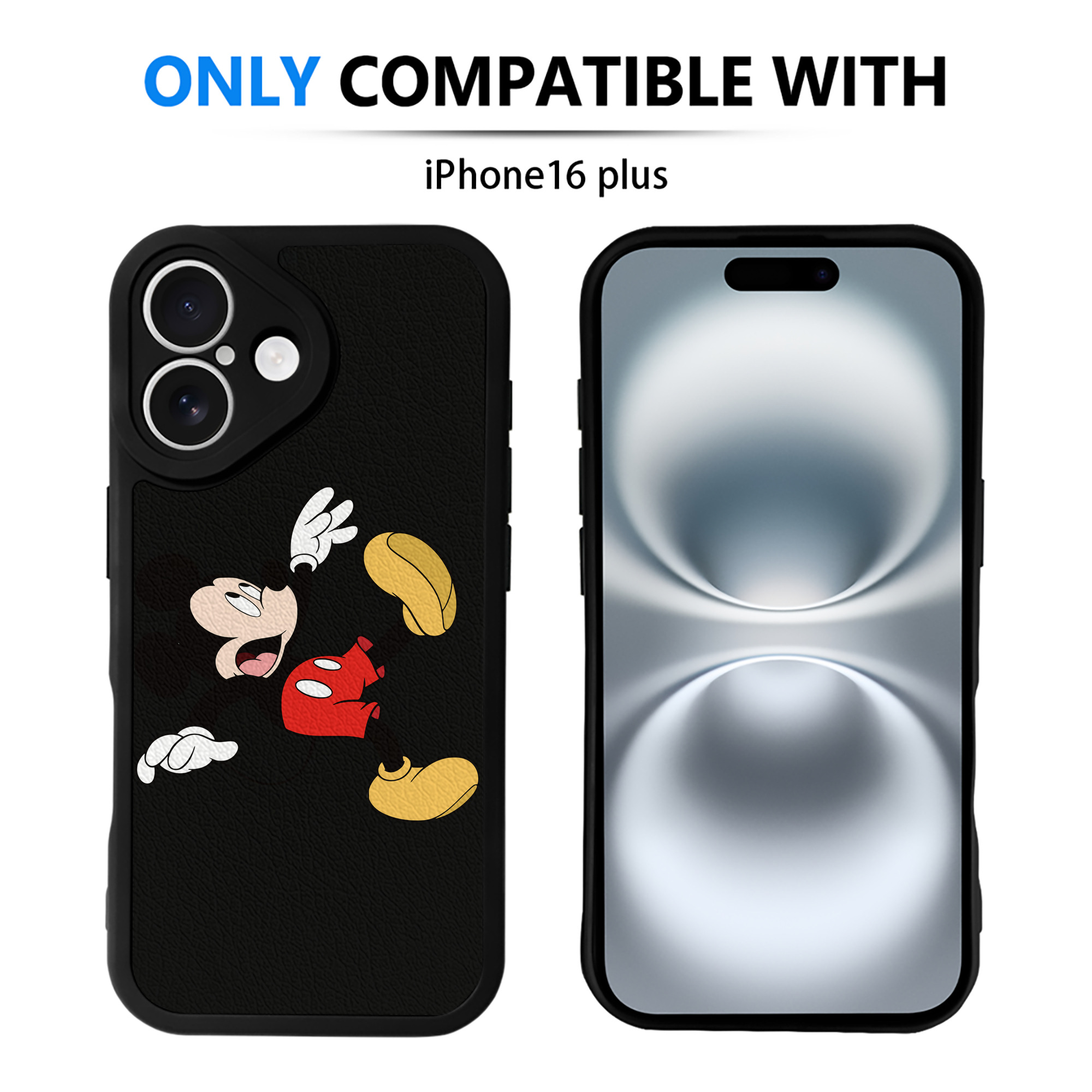 （画像用） ミッキーマウス Mickey Mouse 【iPhone 16シリーズ対応】シリコンスマホケース（レザー調） 材質：シリコン